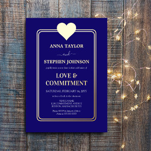 Invitation En Aluminium Cérémonie d'engagement Lux Navy Blue et cœur en or