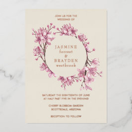 Invitation En Aluminium Cerisier Fleur rose Mariage Rose or
