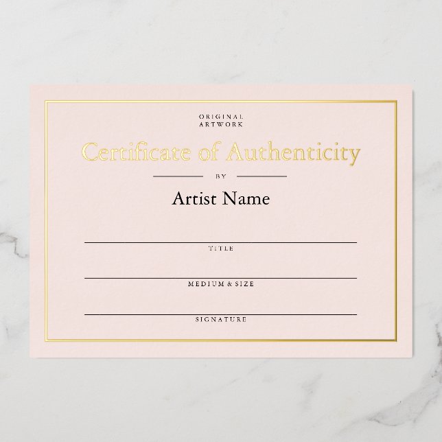 Invitation En Aluminium Certificat d'authenticité d'or rose pâle (Recto)