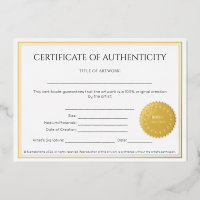 Certificat d'authenticité d'un artiste élégant