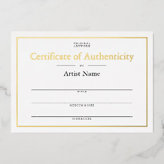 Invitation En Aluminium Certificat d'authenticité Foil personnalisé