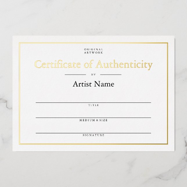 Invitation En Aluminium Certificat d'authenticité Foil personnalisé (Recto)