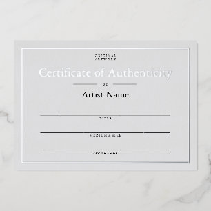 Invitation En Aluminium Certificat d'authenticité Gris Silver Foil