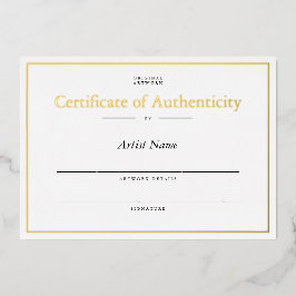Invitation En Aluminium Certificat d'authenticité personnalisé Gold Foil