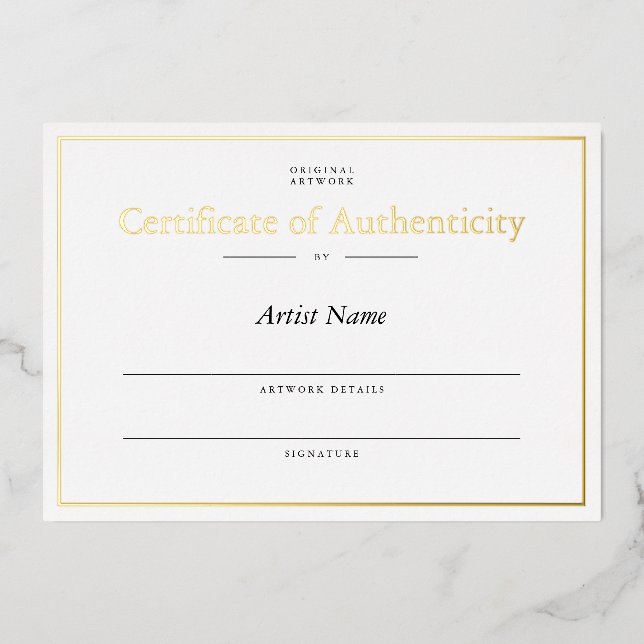 Invitation En Aluminium Certificat d'authenticité personnalisé Gold Foil (Recto)
