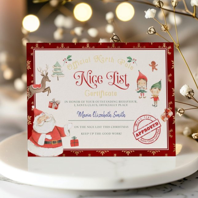 Invitation En Aluminium Certificat de la liste des gentils du Père Noël In (Créateur téléchargé)