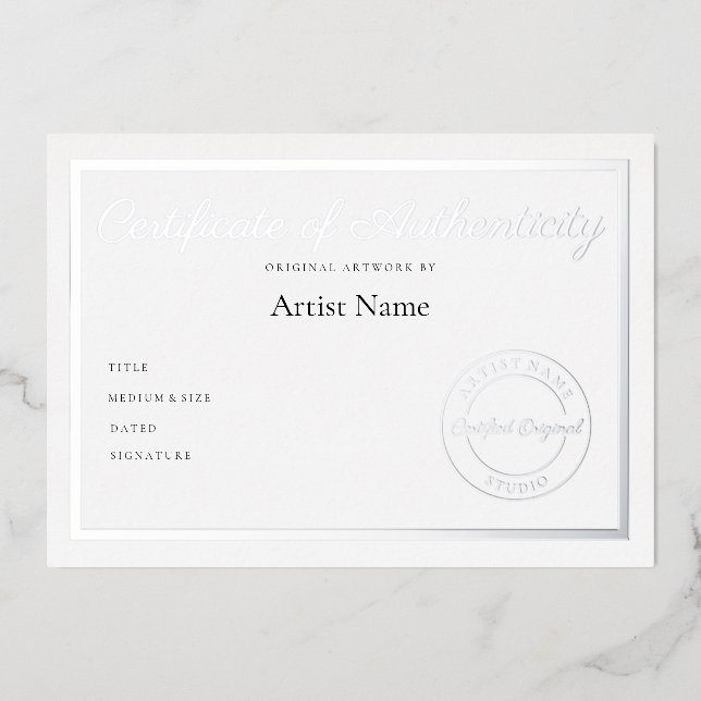 Invitation En Aluminium Certificat métallique de luxe d'authenticité Art (Recto)