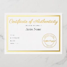 Invitation En Aluminium Certificat métallique de luxe d'authenticité Art