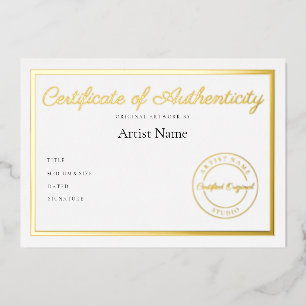 Invitation En Aluminium Certificat métallique de luxe d'authenticité Art