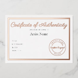 Invitation En Aluminium Certificat métallique de luxe d'authenticité Art