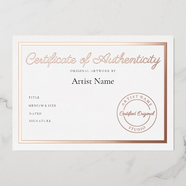 Invitation En Aluminium Certificat métallique de luxe d'authenticité Art (Recto)