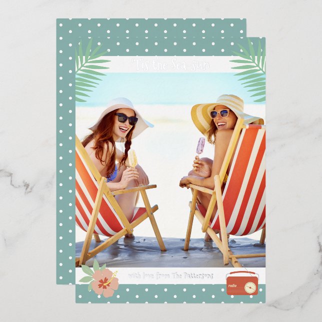 Invitation En Aluminium 'C'Est La Plage Tropicale Mer-Soleil Noël Été (Recto/Verso)