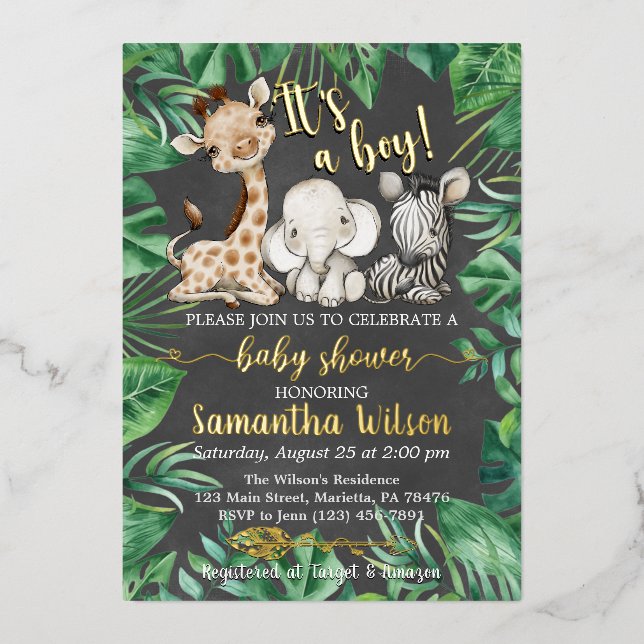 Invitation En Aluminium C'est un garçon Safari Baby shower sauvage Real (Recto)