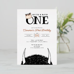 Invitation En Aluminium C'est un Wild One - 1er anniversaire Gold Crown Fo
