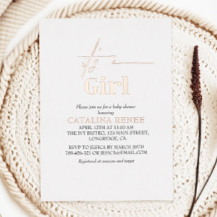 Invitation En Aluminium C'est une fille Luxe Rose Gold Foil Baby Shower