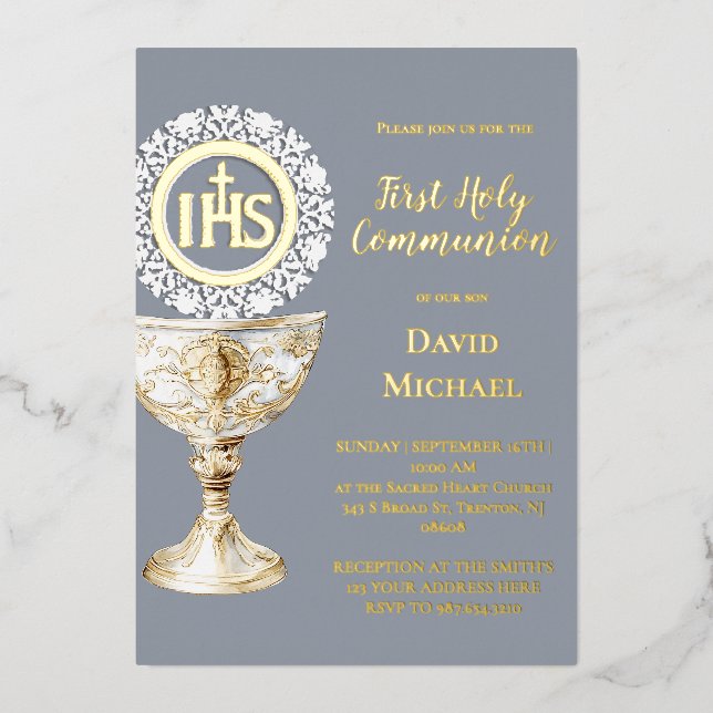 Invitation En Aluminium Chalice Host First Communion (Recto)