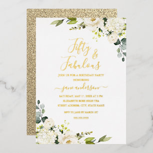 Invitation En Aluminium Champagne Floral 50 & Fabulosité Anniversaire