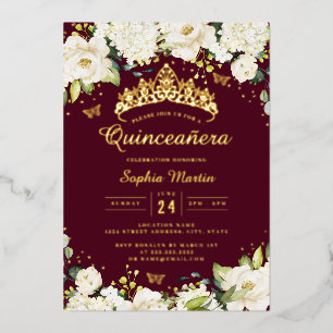 Invitation En Aluminium Champagne Floral Bourgogne Quinceanera