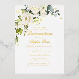 Invitation En Aluminium Champagne Floral Papillon Doré Quinceanera