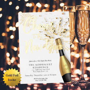 Invitation En Aluminium Champagne moderne à la fête du Nouvel An Gold