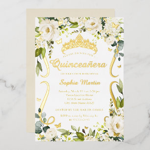 Invitation En Aluminium Champagne papillon Quinceanera d'or floral