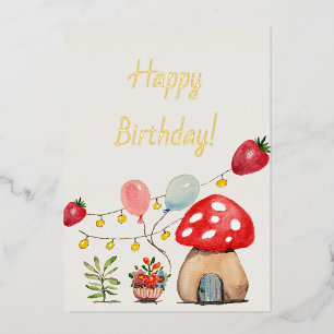 Invitation En Aluminium Champignon et fraises à l'aquarelle Fête mignonne