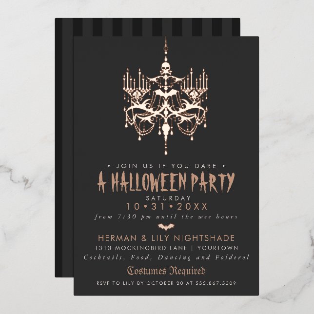 Invitation En Aluminium Chandelier Rose Halloween Gold Foil (Recto/Verso)