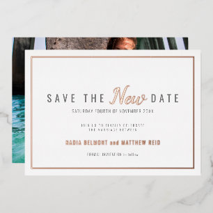 Invitation En Aluminium Changement de date de mariage rose gold