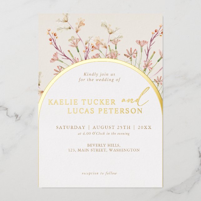 Invitation En Aluminium Charme élégant Fleur Fleur Arc Mariage Or (Recto)