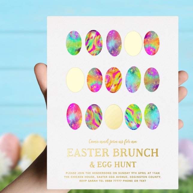 Invitation En Aluminium Chasse aux oeufs de Pâques Brunch moderne Aquarell (Minimalist Easter brunch and egg hunt gold foil invitation)