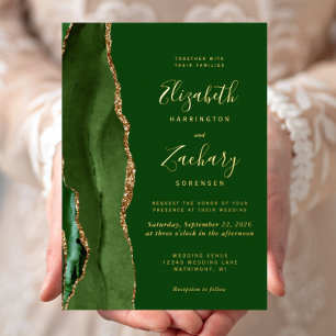 Invitation En Aluminium Chasseur de Modern Agate Vert Or Mariage