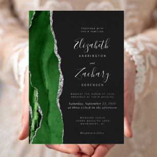 Invitation En Aluminium Chasseur moderne vert Argent Agate Mariage foncé