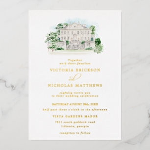 Invitation En Aluminium Château Élégant Mariage au Manoir à l'Aquarelle
