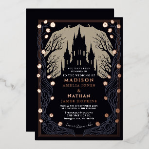 Invitation En Aluminium Château gothique Floral Halloween Mariage