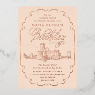 Invitation En Aluminium Château Romantique Fantastique Anniversaire Or Ros