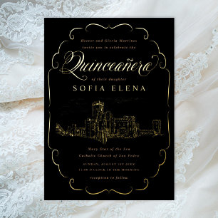 Invitation En Aluminium Château romantique Imaginaire Quinceañera Gold