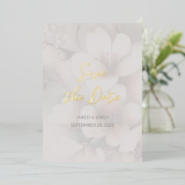 Invitation En Aluminium Cherry Blossom Mariage Foil Enregistrer la date (Debout devant)