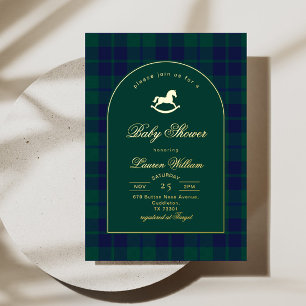 Invitation En Aluminium Cheval à bascule classique vert à carreaux Baby Sh