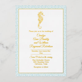 Invitation En Aluminium Cheval d'or avec Mariage de cadre Aqua