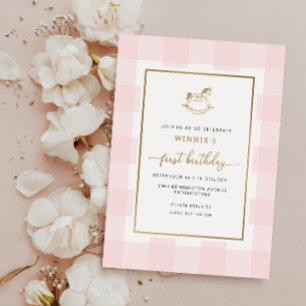 Invitation En Aluminium Cheval Rocheux rose En vichy Anniversaire Invitati