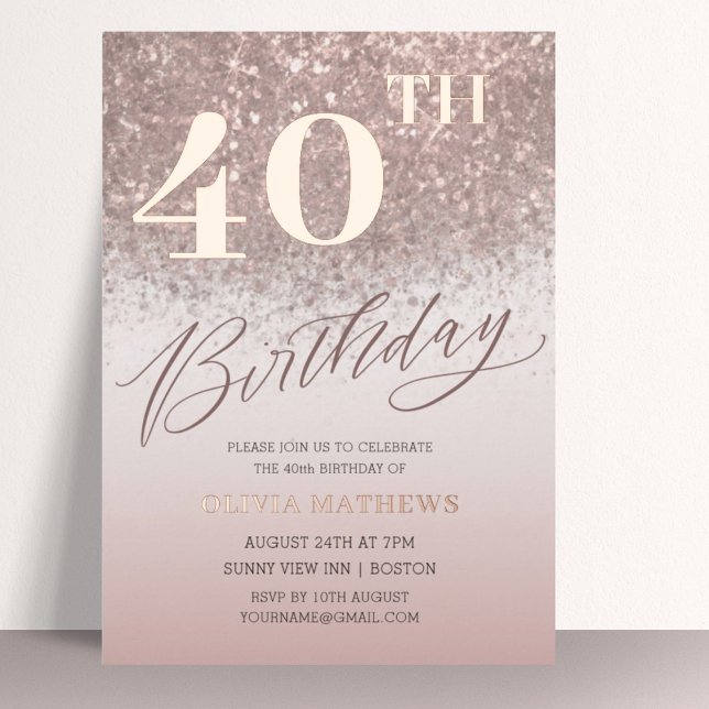 Invitation En Aluminium Chic 40e anniversaire Real Rose Gold (Créateur téléchargé)