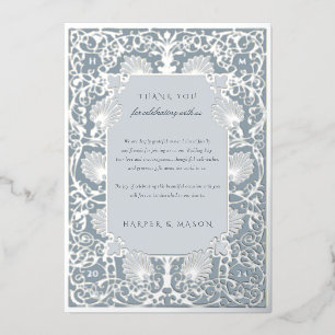 Invitation En Aluminium Chic bleu Dusty et Merci d'huile d'argent