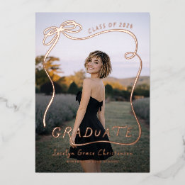 Invitation En Aluminium Chic Bow Modern Typography Photo Graduation Gold