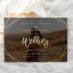 Invitation En Aluminium Chic cadre boho simple script photo mariage