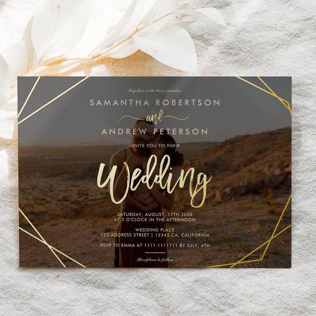 Invitation En Aluminium Chic cadre boho simple script photo mariage (Créateur téléchargé)