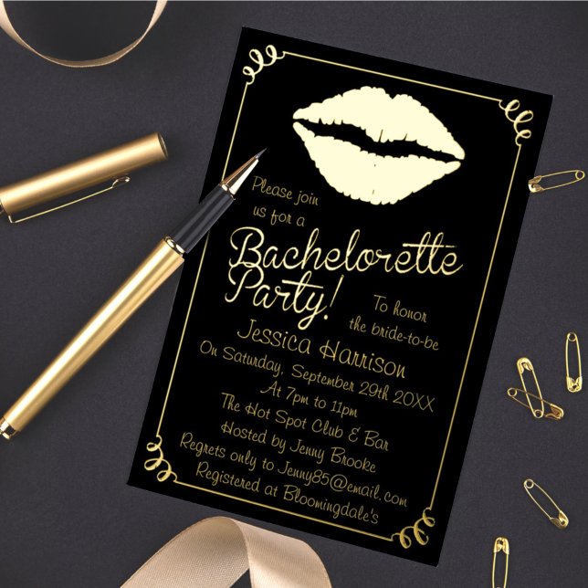 Invitation En Aluminium Chic Foil Lips Bachelorette Party Real (Créateur téléchargé)