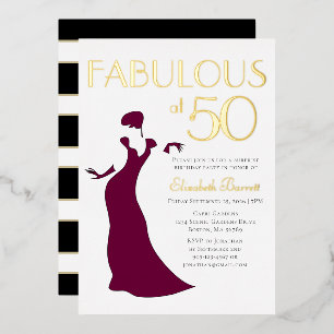 Invitation En Aluminium Chic Glam Fabulous à Cinquante Anniversaire Or ray
