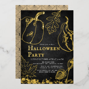 Invitation En Aluminium Chic Gold Citrouille Black Halloween Party