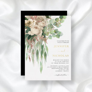 Invitation En Aluminium Chic Gold Floral Mariage noir et blanc