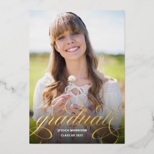Invitation En Aluminium Chic Gold Foil Calligraphie Photo Graduation Party